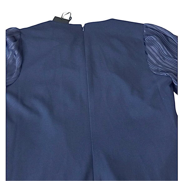 DKNY Navy Blue Puff Sleeve Dress Size 10 NWT Elegant Sheath Style - Picture 7 of 11